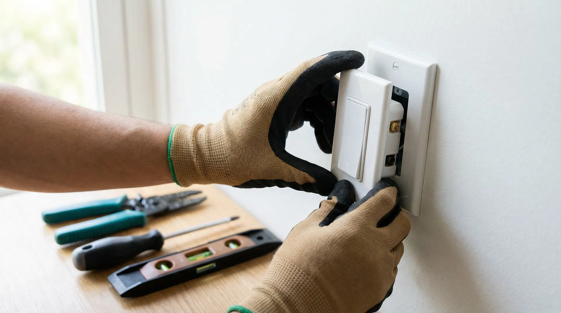 Electrician servicing electrical panel in Clovis